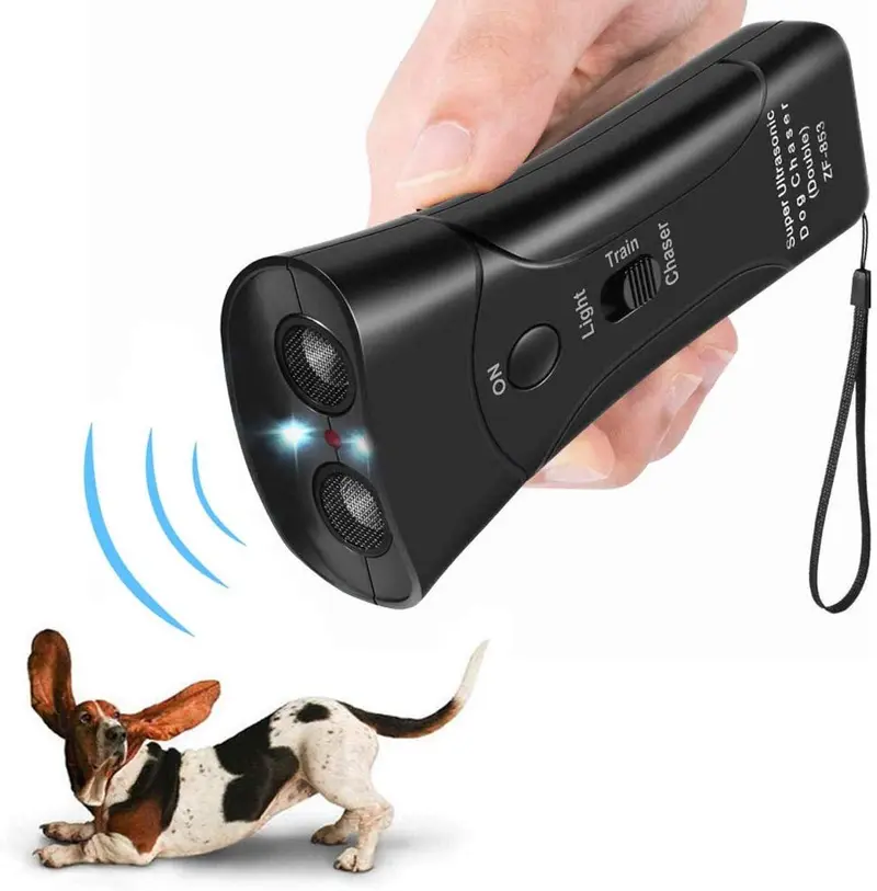 FANZO repelente de perro de mano, dispositivo antiladridos ultrasónico de doble canal, tope de corteza para mascotas y herramienta de entrenamiento para perros