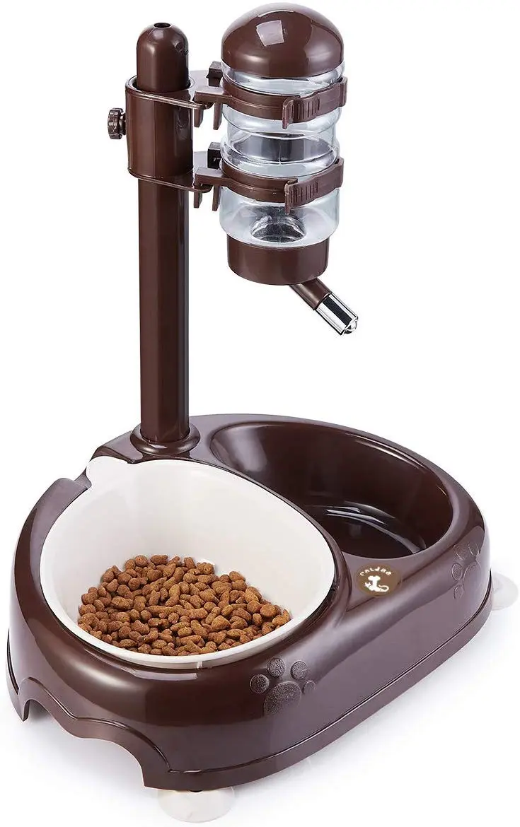 fatdaa Standing Pet Feeder Water Dispenser - 2 in 1 Pet Feeding Station, Automatic Waterer Bottle Dispenser for Dogs and Cats, with Non-Slip Base, Detachable Feeding Bowl, Indoor and Outdoor…