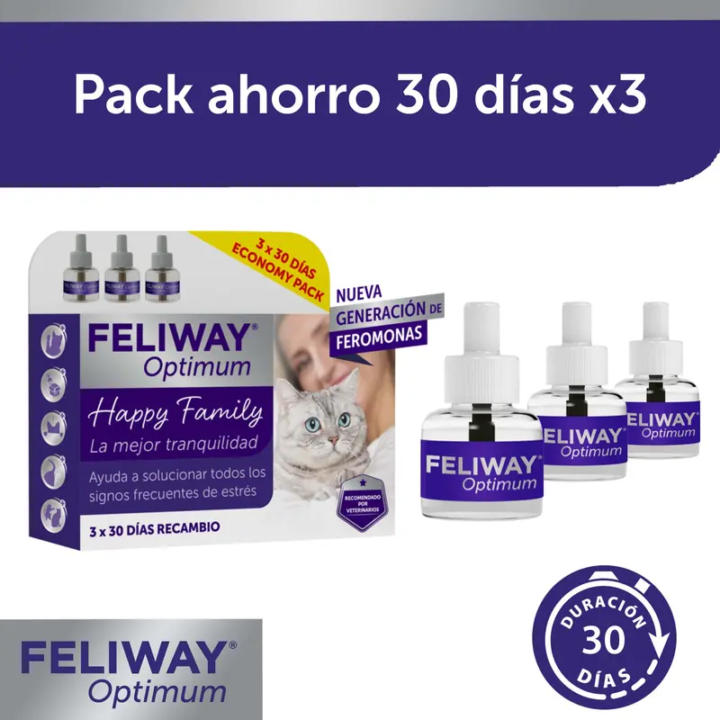 FELIWAY Optimum Pack 3 Recambios – Feromonas de Nueva Generación para Gatos