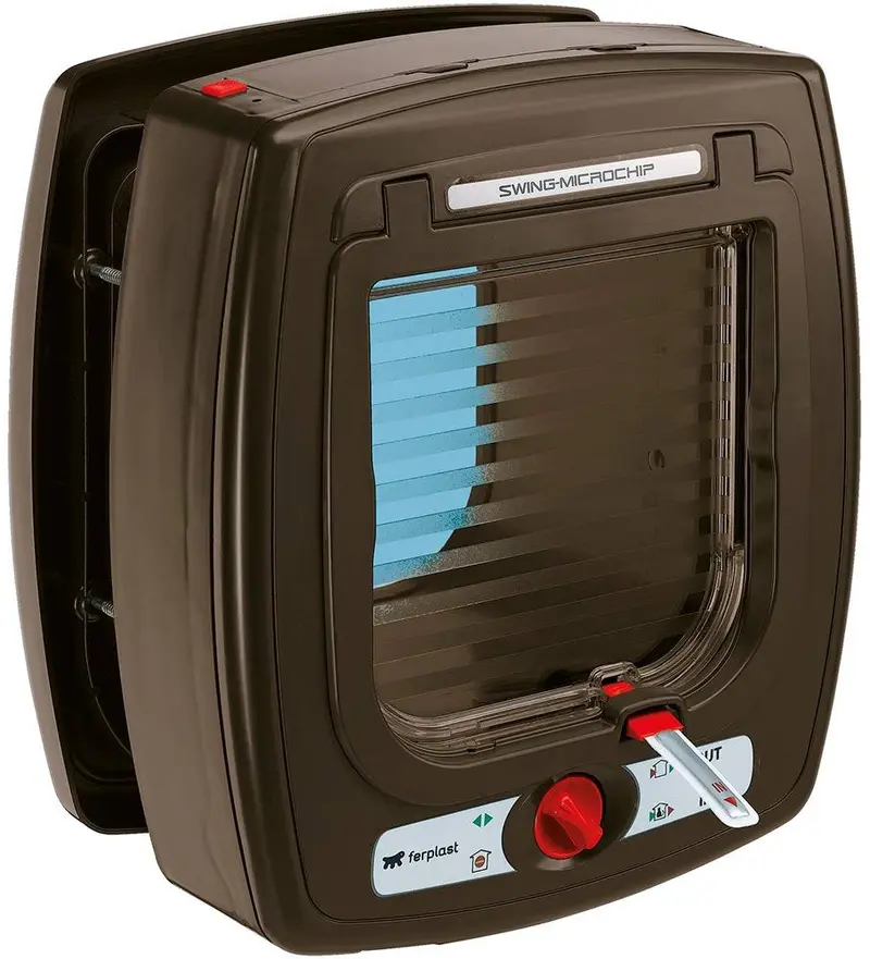 Ferplast para puerta, diseño de gato con Microchip Swing Microchip Talla única,/8.86 X 6.38 X H 9.92," café