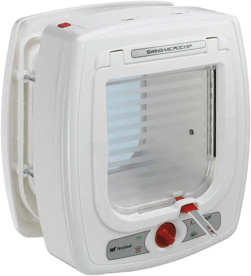 Ferplast para puerta, diseño de gato con Microchip Swing Microchip Talla única,/8.86 X 6.38 X H 9.92," Color Blanco