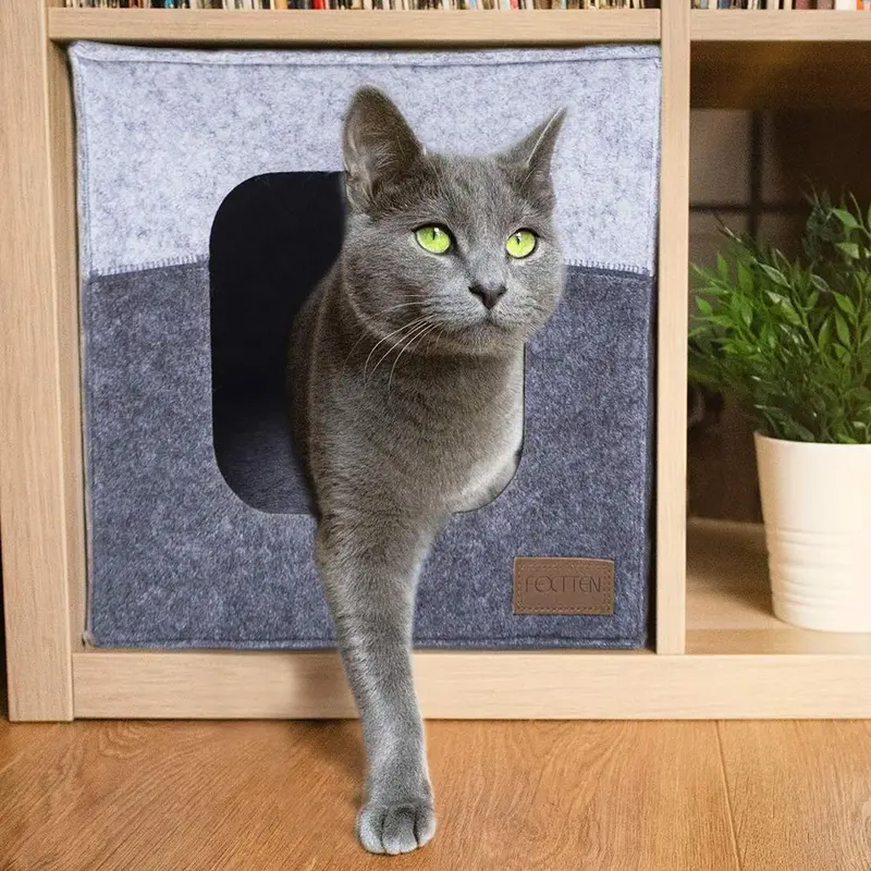 Fextten - Cubo de fieltro grueso para estantería IKEA – Cama para gatos fácil de viajar – casas plegables para gatos de interior