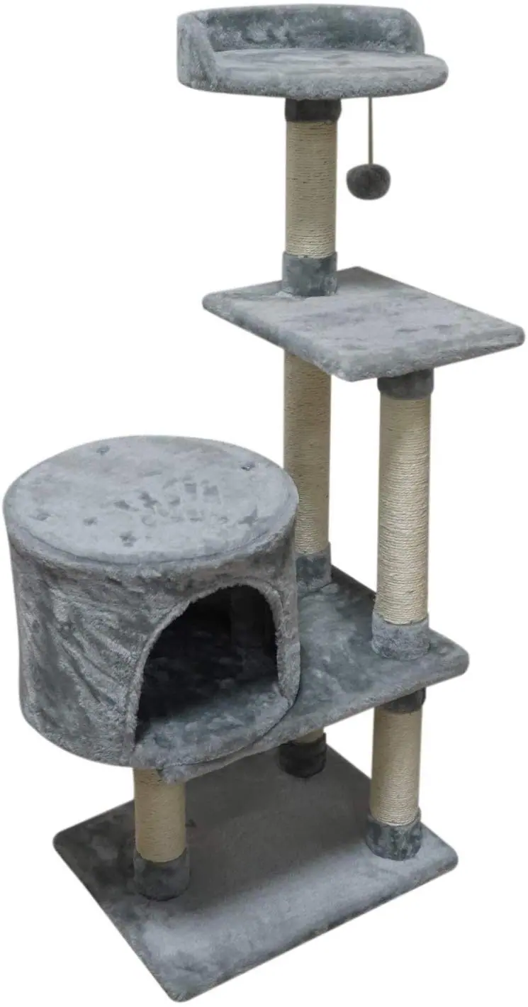 FISH&NAP Cat Tree Cat Tower Cat Condo Sisal Scratching Posts with Jump Platform Cat Furniture Activity Center Play House Grey