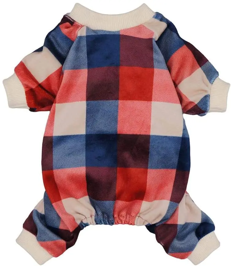 Fitwarm Pijama de tela a cuadros para perro, ropa para mascotas, gato, mono ligero de terciopelo