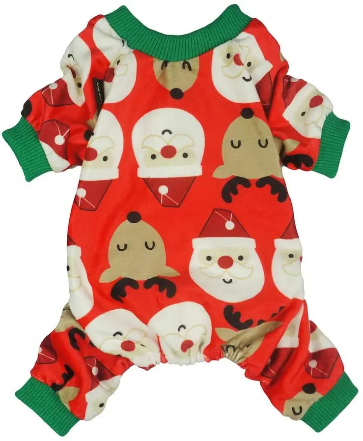 Fitwarm - Ropa de Navidad para mascotas, perro, pajamas, vacaciones, gato, ropa ligera de terciopelo de Papá Noel reno, color rojo