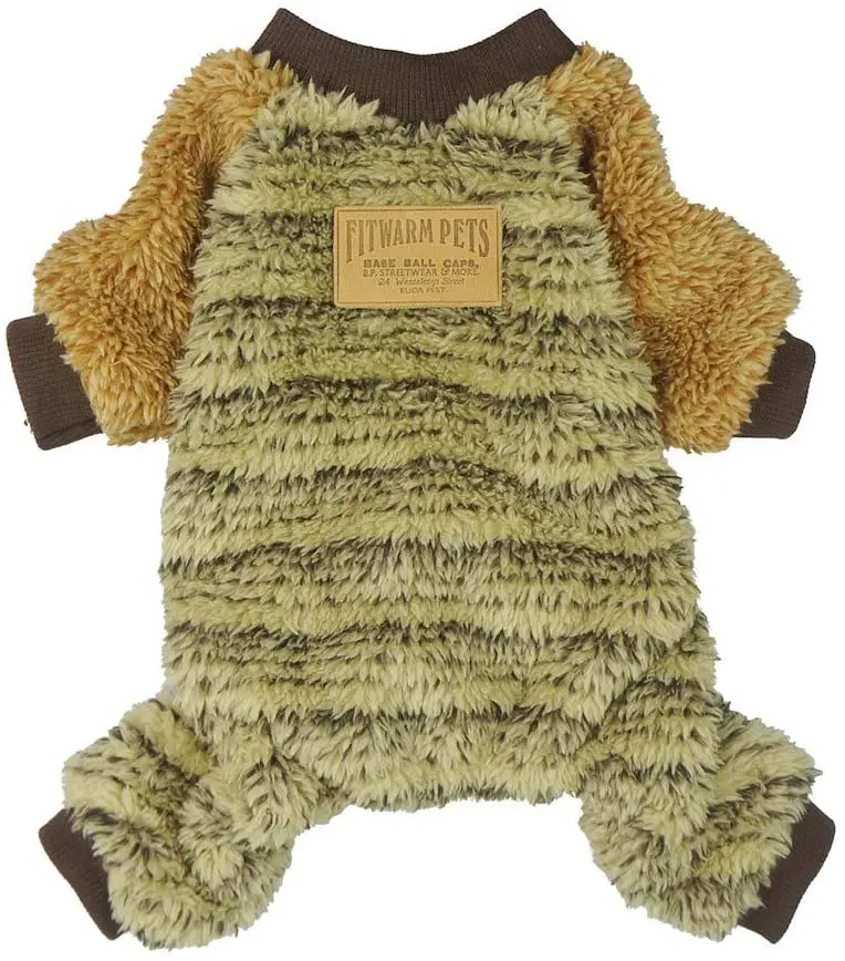 Fitwarm - Ropa para mascotas para perro, pajamas, abrigo, mono PJS, ropa de gato, terciopelo, color marrón