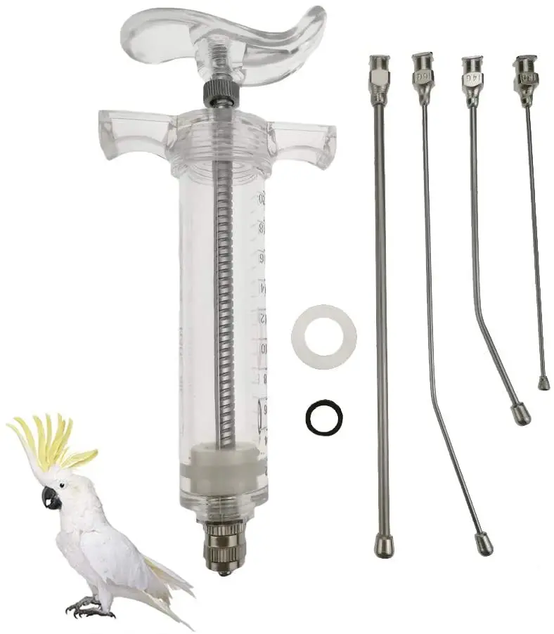 FLAdorepet Reusable Young Birds Feeding Syringe with 4PCS Gavage Tubes, Parrot Baby Bird Hand Feeder, Stainless Steel Pet Milk & Medicine Feeder for Young or Sick Birds 20ml/ 4 Tubes