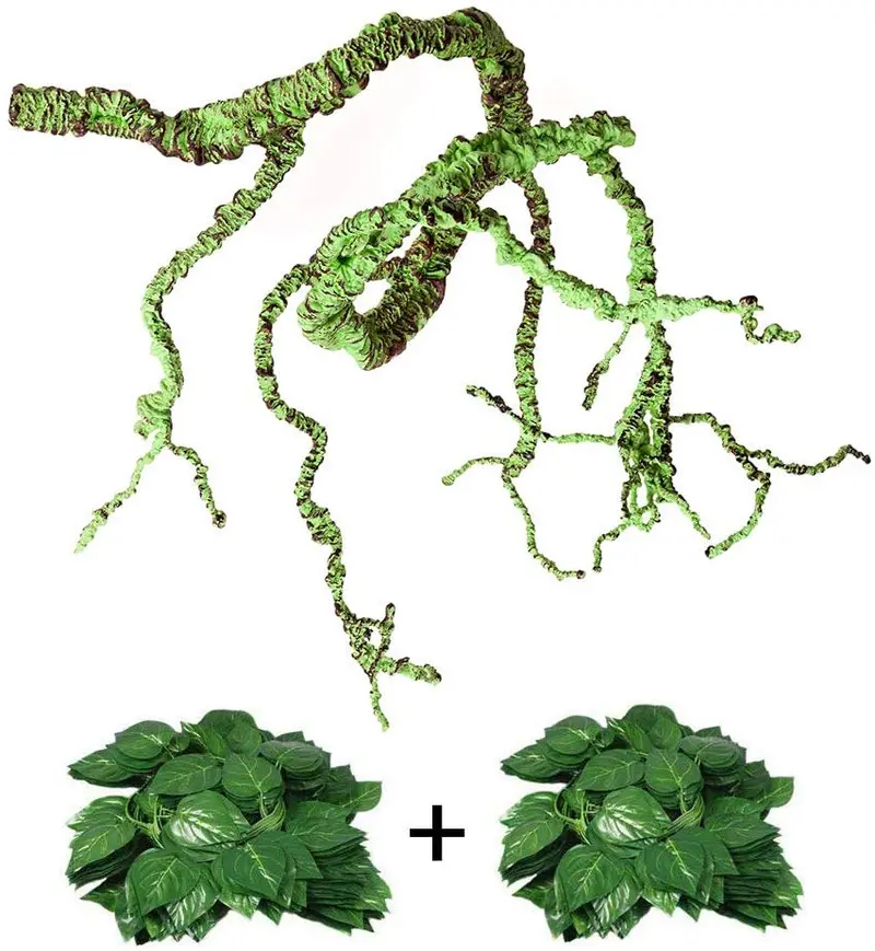 Flexible Bend-A-Branch Jungle Vines plástico terrario hojas Pet Habitat decoración para lagarto, ranas, serpientes y más reptiles(Paquete de 3) (Reptile Vines)