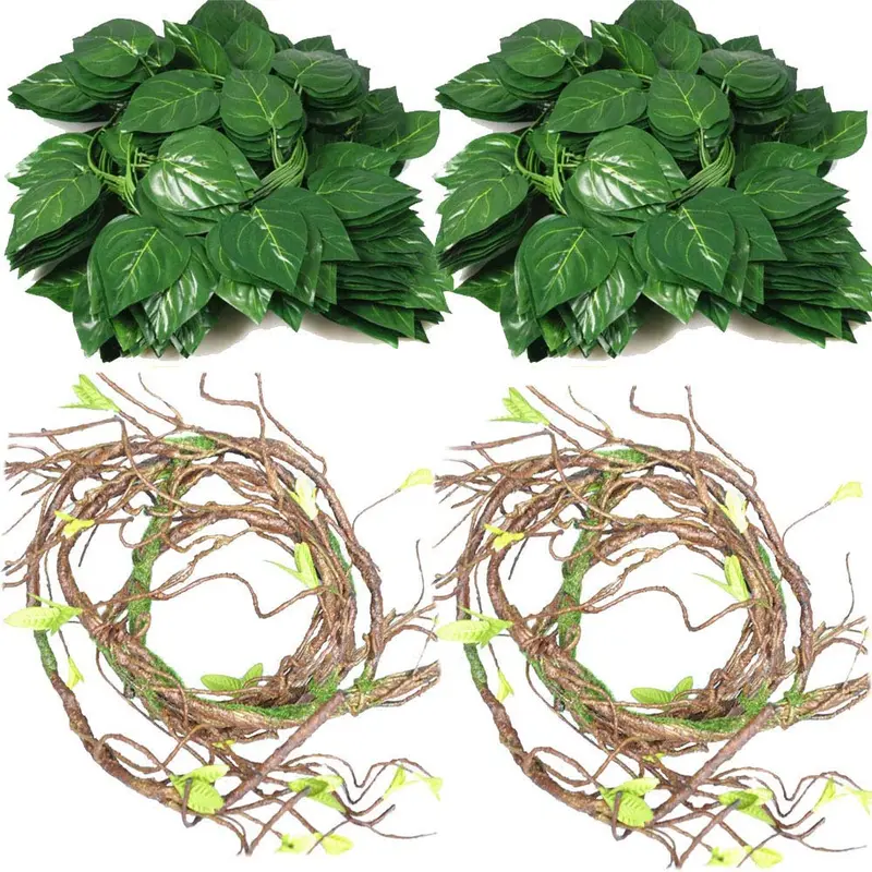 Flexible Jungle Vines terrario de plástico hojas de plantas hábitat para mascotas decoración para Lagarto, ranas, serpientes y más Reptiles (paquete de 4)