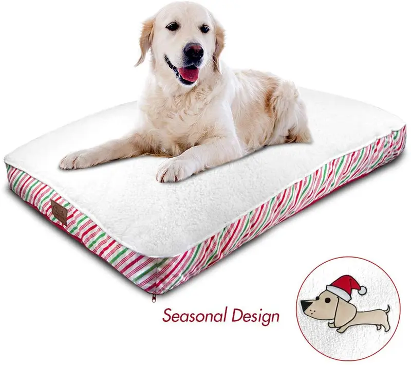 Floppy Dawg Christmas Candy Cane Dog Bed. Removable Cover and Waterproof Liner. Stuffed with Memory Foam Pieces. Limited Holiday Release.