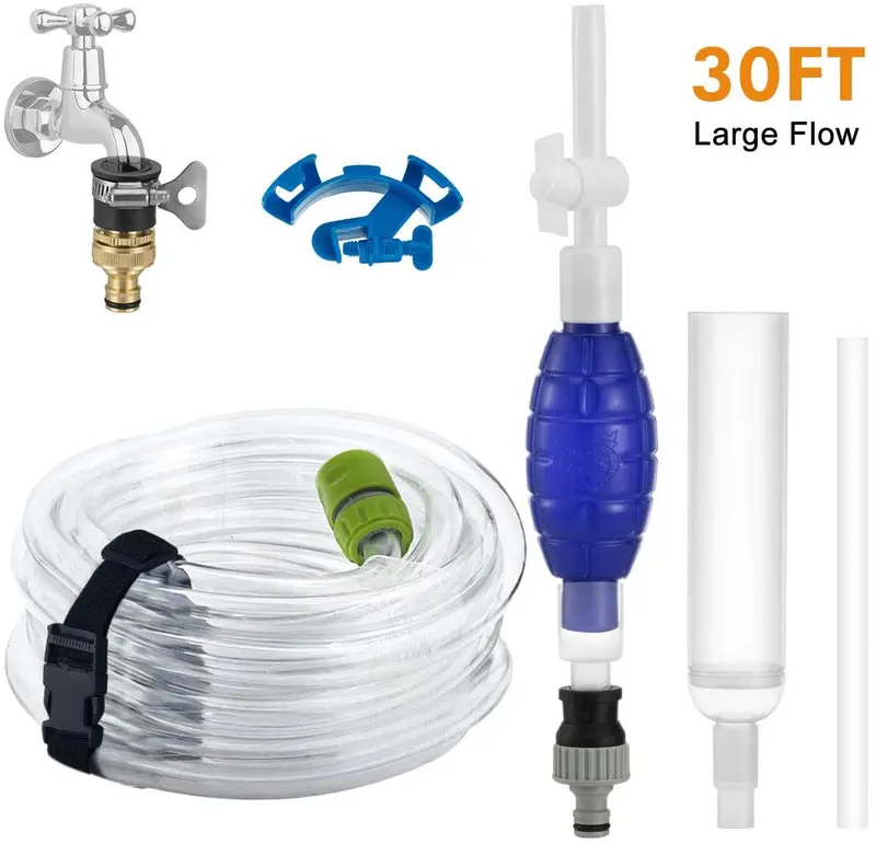 Flow.month - Limpiador de grava para pecera, manguera de 30 pies de largo, sifón de vacío, bomba de cambio de agua, kit y herramientas de limpieza de arena