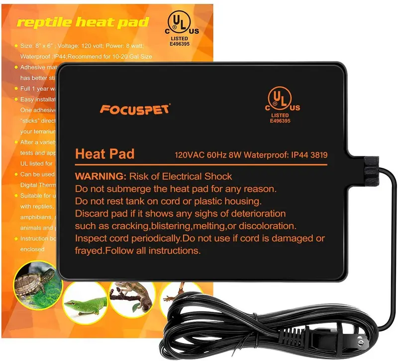 FOCUSPET Under Tank Heater, Reptile Heating Pad 6''x 8'' Waterproof UTH Heat Mat 8W Terrarium Heating Pad for Small Animals Snake Lizard Bearded Dragon Tarantula Hermit Crab Turtle Leopard Gecko