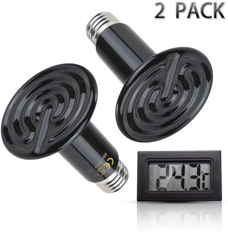 Foleto 2 Pack 80W 220V Ceramic Heat Lamp 100W Infrared Ceramic Heat Lamp Reptile Emitter Bulb for Pet Coop Heater， No Harm No Light, 24hr Heat Source …