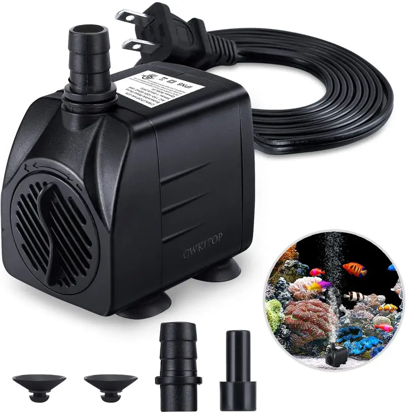 Fountain Pump, 220GPH(15W 900L/H) Submersible Water Pump, Durable Outdoor Fountain Water Pump with 7.2ft(2.2m) Power Cord, 3 Nozzles for Aquarium, Pond, Fish Tank, Water Pump Hydroponics, Fountain
