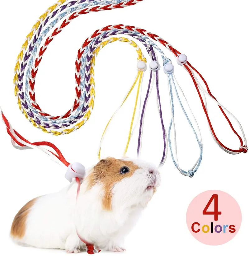 Frienda 4 Pieces Adjustable Hamster Leash Small Animal Harness Rope Harness Towing Rope for Walking Pet Hamster Squirrel, 4 Colors