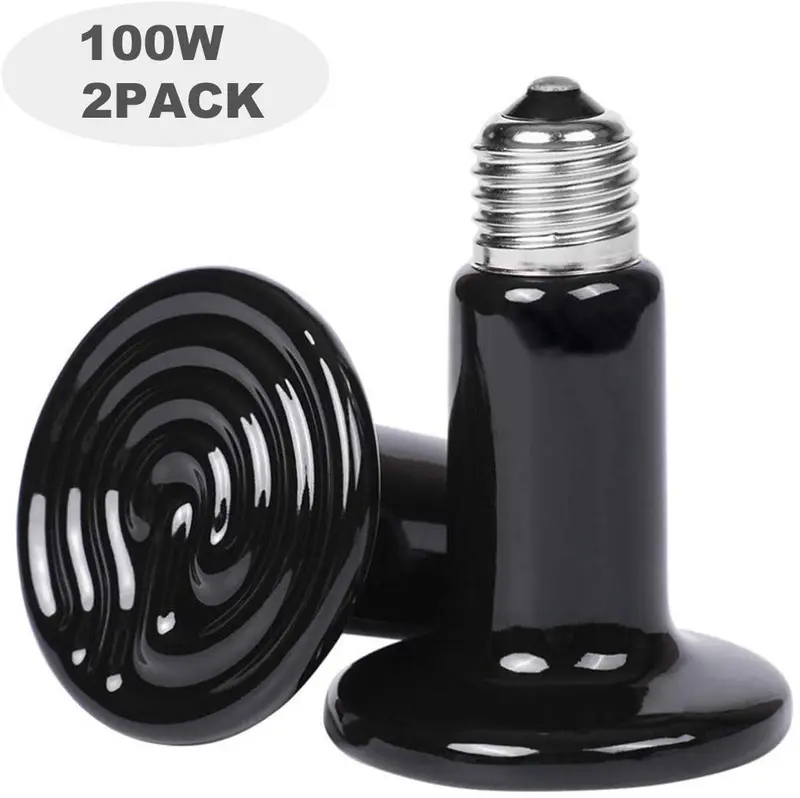 FSY 2 Pack 100W Ceramic Heat Lamp Bulb Emitter Infrared Reptile Heat Heater Lamps Bulbs for Pet Coop Heater Lizard Turtle Brooder Aquarium Snake No Harm No Light