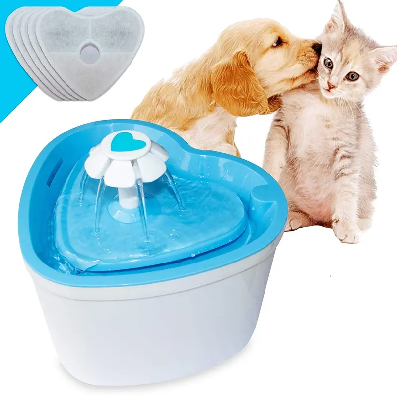 Fuente de agua para mascotas – Fuente de agua sana e higiénica de 2 L con flor súper silenciosa y 4 filtros de repuesto para perros, gatos, pájaros y animales pequeños