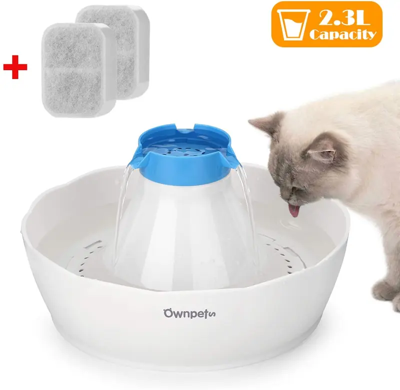Fuente de agua para mascotas OWNPETS, 2,3 L o 0,6 galones, silenciosa, automática, fuente de agua para gatos y perros