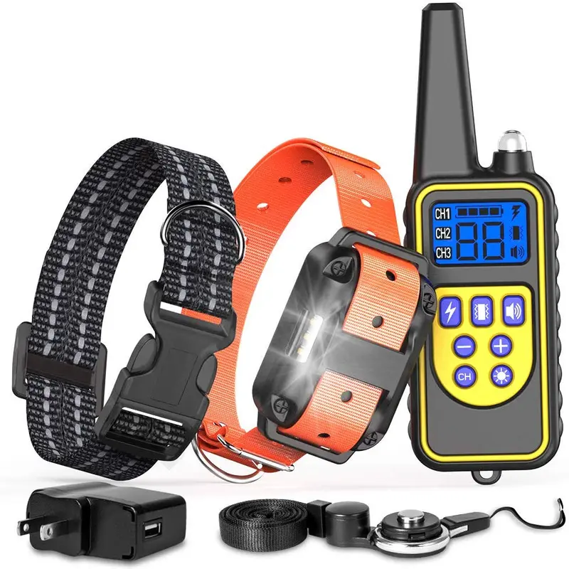 FunniPets Collar de entrenamiento para perro con mando a distancia, resistente al agua, cuello de choque para perros de raza mediana y grande con 4 modos de entrenamiento, ligero, vibración