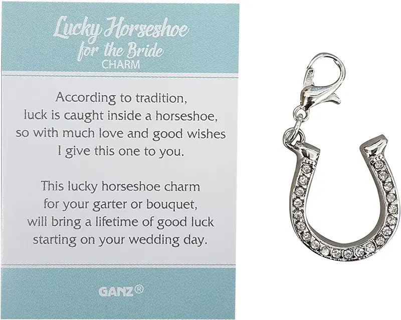 Ganz - Abalorio de herradura de la suerte para la novia ~ Tradición de boda ~ Algo viejo, Algo nuevo, algo tomado, algo azul para garter o ramo