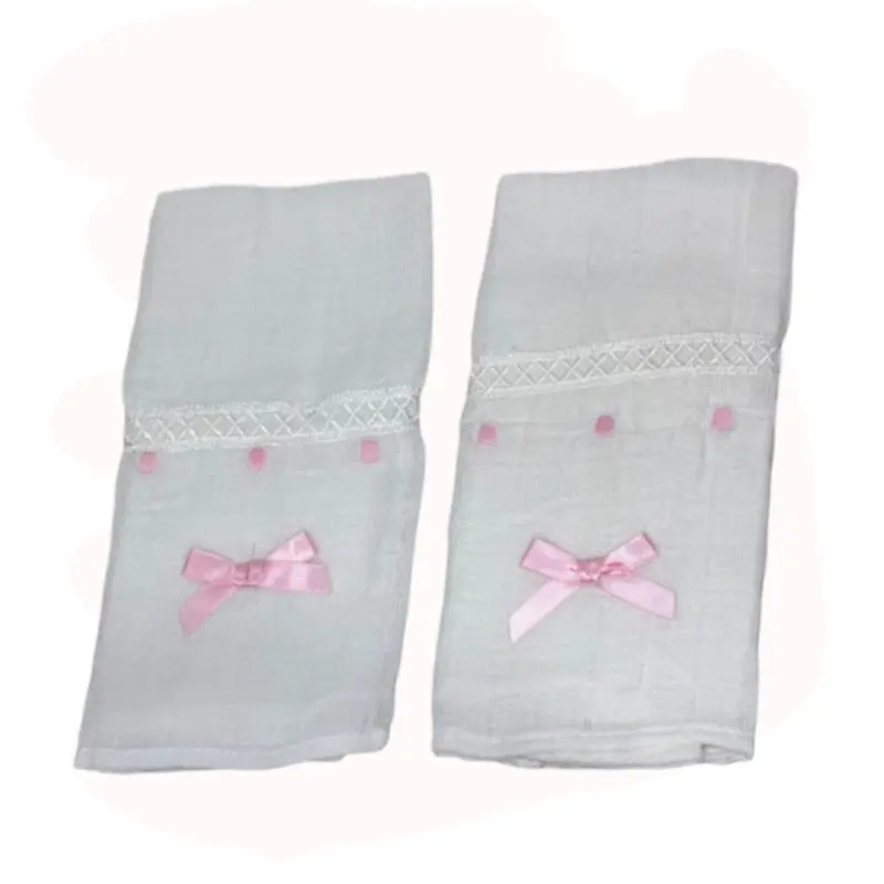 Gasa Bordada Topitos Rosa