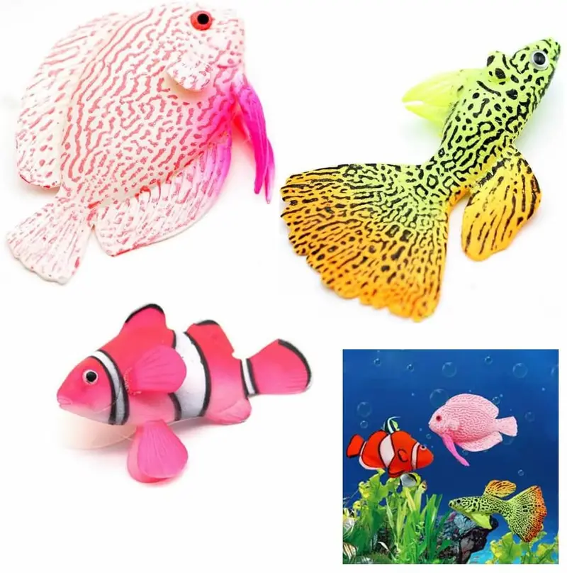 gootrades - Juego de 3 piezas de peces artificiales efecto brillante para acuario decoración flotante