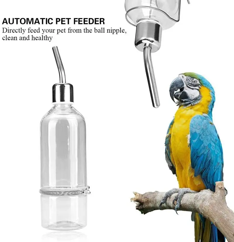 GOTOTOP Parrot Water Feeder Pet Hanging Water Feeding Bottle No Drip Dispenser Pet Supplies with Stainless Steel Ball Nipple for Small Animals Bird Hamster Rabbit Chinchilla Ferret