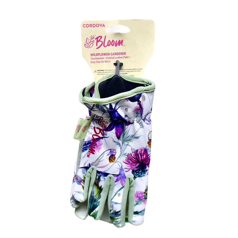 Guantes Jardín Dama Blancos Con Flores Lilas-L