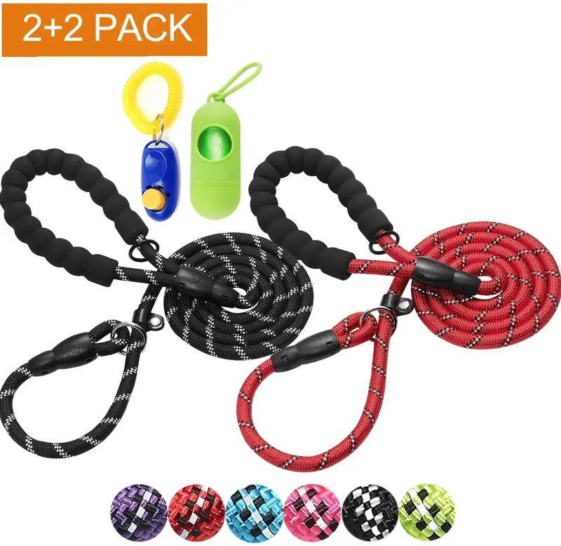 Haapaw 2 paquetes de correa para perro con cómodo mango acolchado reflectante, cuerda de escalada de montaña, correas de entrenamiento para perros grandes, medianos y pequeños (6 pies)