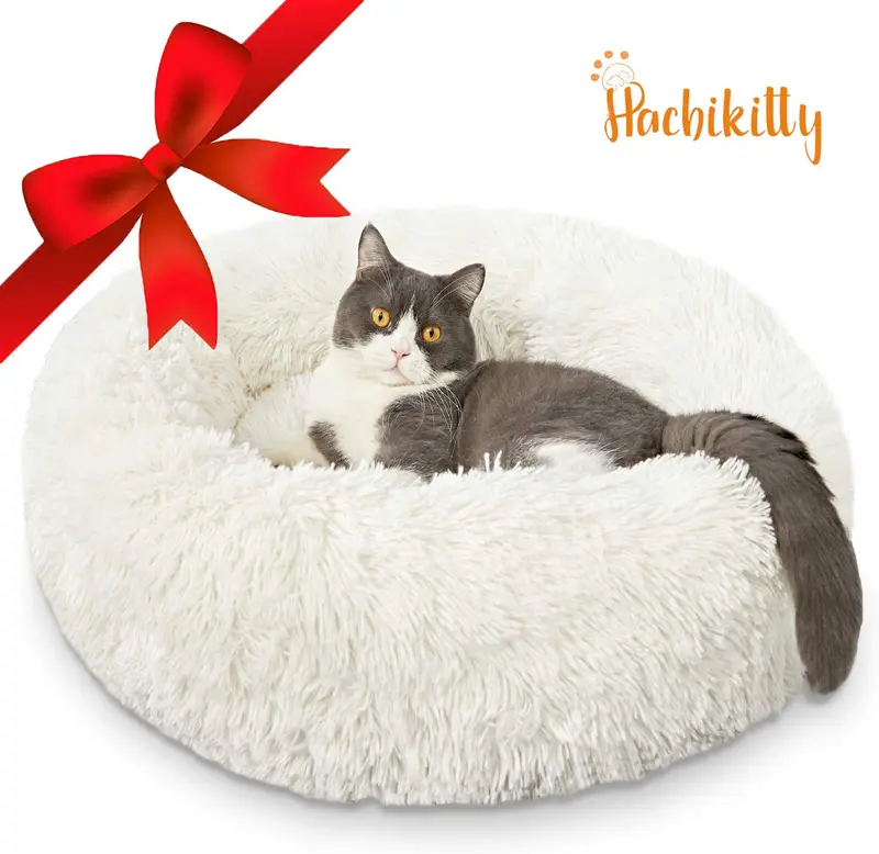 HACHIKITTY - Camas de perro de donut lavables a máquina, camas redondas para cachorros, tamaño mediano, auto calentamiento interior camas para mascotas