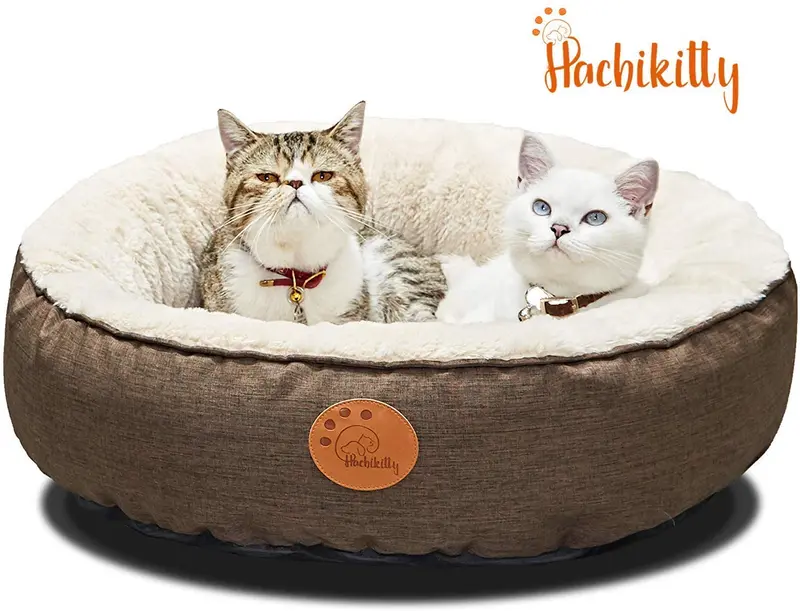 HACHIKITTY Washable Cat Warming Bed Round, Cat Beds Indoor Cats Medium, Big Pet Bed Machine Washable