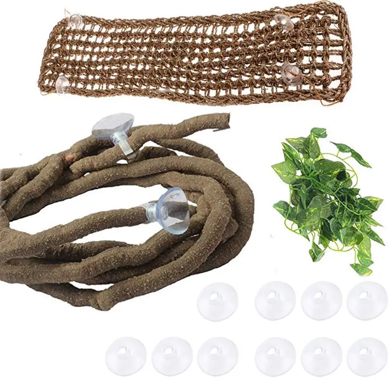 Hamaca de dragón barbudo, vides de selva de reptiles, hojas flexibles de reptil con ventosas para ramas de escalada, accesorios para tumbona de hábitat, camaleón, lagartos, gecko ranas serpientes