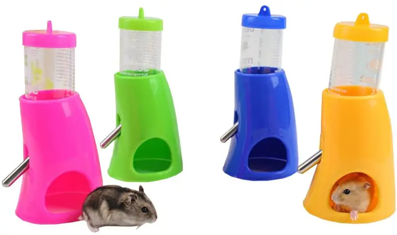 Hámster de una sola pieza Pluma Estilográfica Dispensador de botella de agua Holder Recipiente con tapa para alimentos (Cool Room ratones Random Color