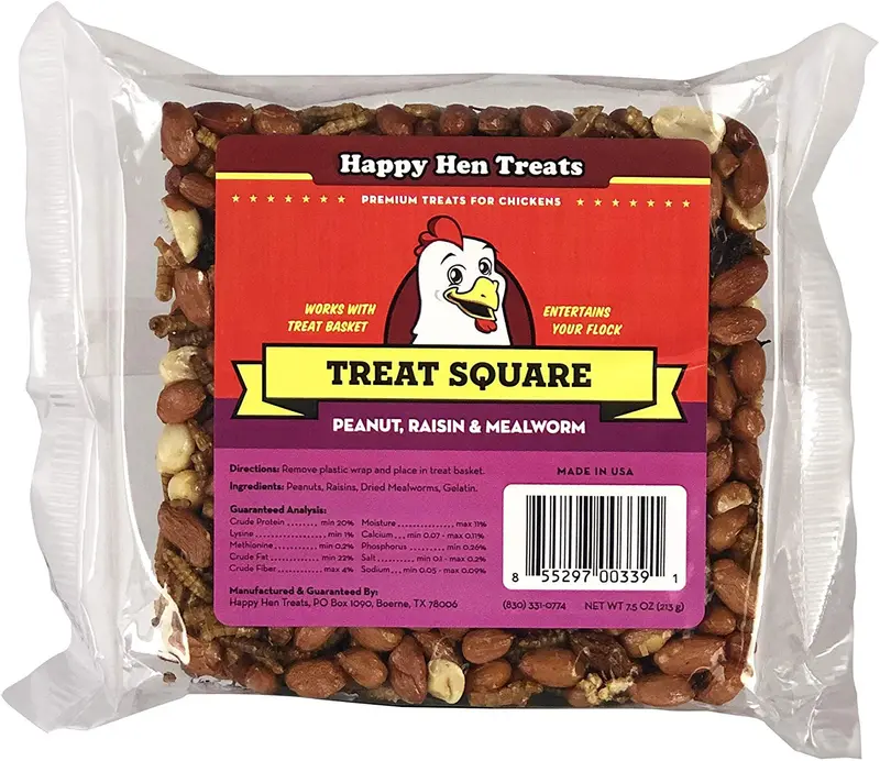 Happy Hen Treats 7,5 oz. square-mealworm y Cacahuate, 4.25" by 4.25" by 1.25"