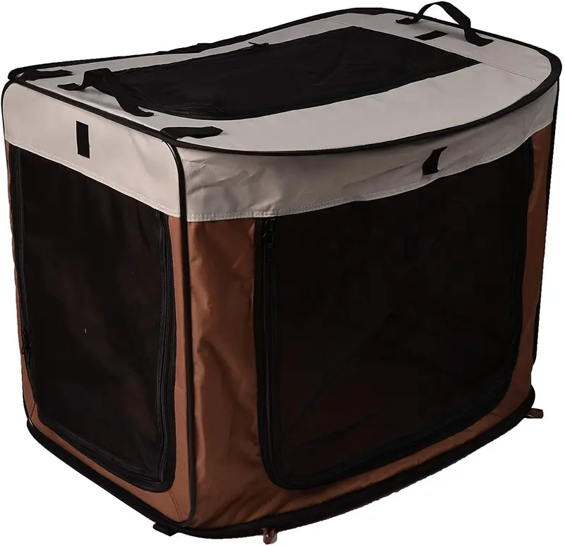 happycare textiles Gran portátil/plegable jaula, 31.8" x 22.5" x 24.5"/25.6" x 20.86" x 2.35," café/Café/Marfil