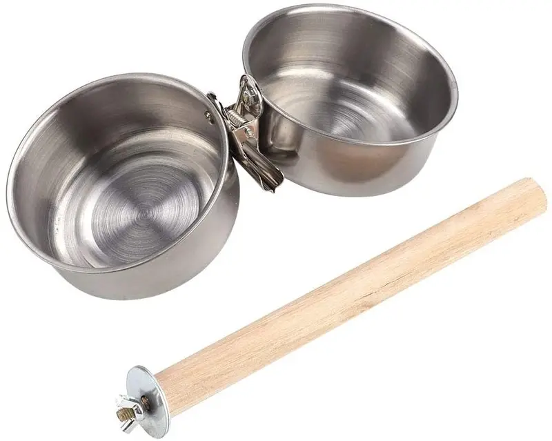 HEEPDD - Perchas para pájaros con comedero, 8.5 in, acero inoxidable, para loros de tamaño pequeño y pájaros medianos