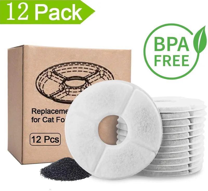 Hellosam Filtro de repuesto para fuente de mascotas, 12 paquetes, filtro de fuente de agua para mascotas, dispensador automático de agua para mascotas, filtros activados de carbón para agua potable