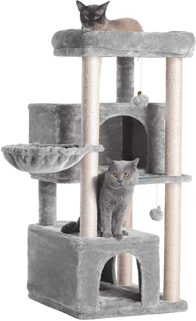 Hey-bro 43.3 pulgadas Árbol de gato de múltiples niveles Condominio muebles con postes rascadores cubiertos de sisal, 2 condominios de felpa, perchas de felpa, para gatitos, gatos y mascotas