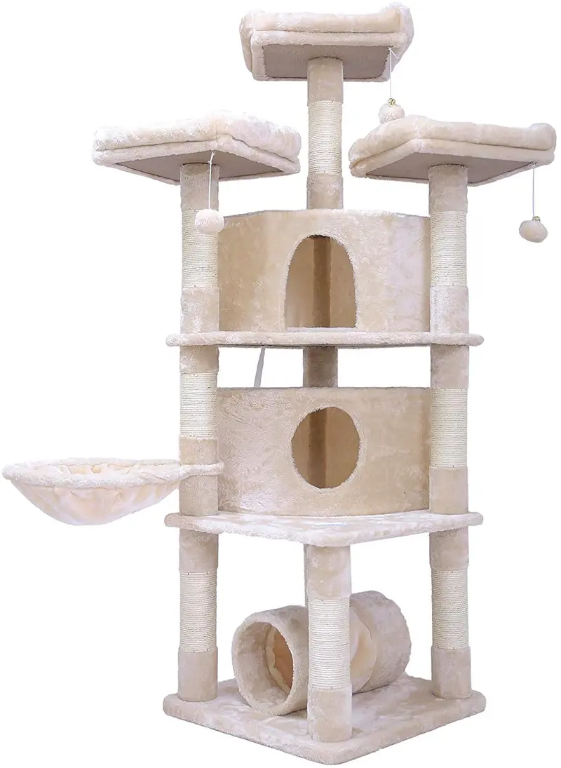 Hey-bro - Árbol para gatos con postes de sisal, 2 condominios de felpa más grandes, hamaca para gatitos, gatos y mascotas de 65 pulgadas