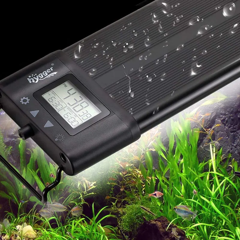 Higger Acuario Luz LED Programable, Full Spectrum Planta de Pescado Soportes Extensibles con Pantalla LCD de Configuración, IP68 Impermeable, 7 colores, 4 modos para jugadores Novices Avanzados
