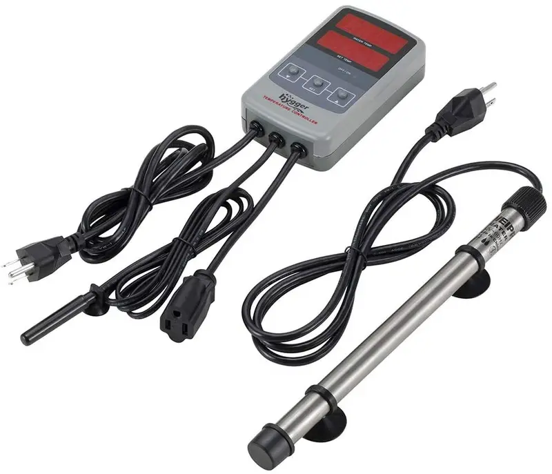 Higger - Calentador de titanio para acuario para agua salada y agua dulce, calentador digital sumergible con controlador externo IC y termómetro, para tanque de peces 5-120 galones