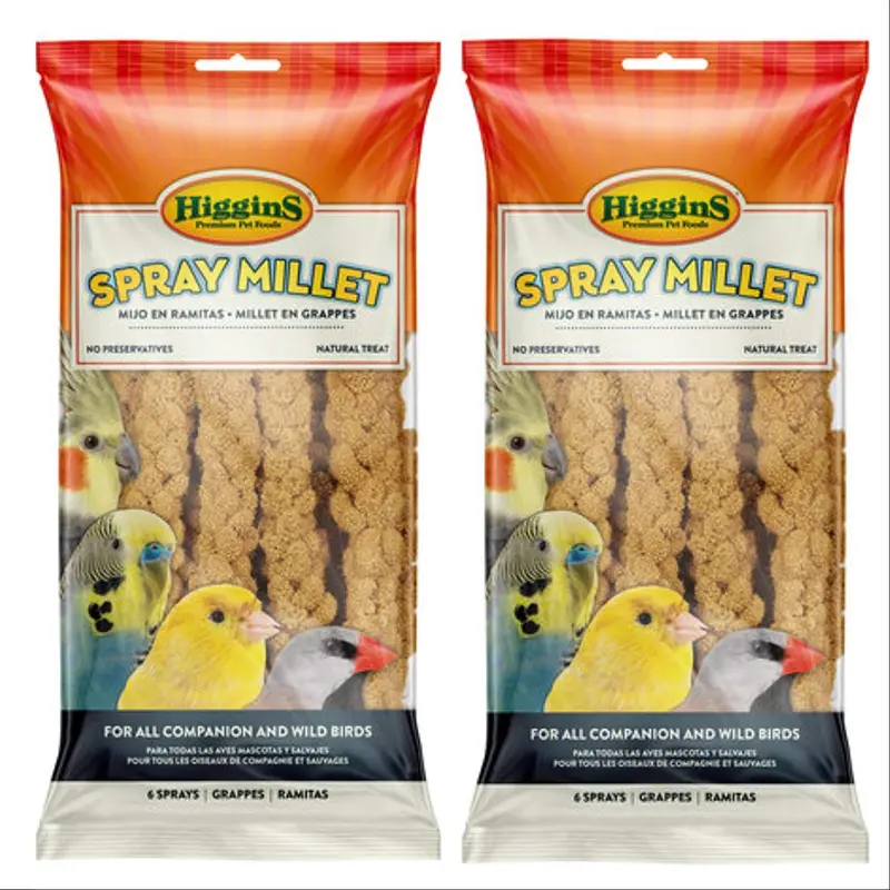 Higgins 2 Pack 6 unidades Millet Spray para Birds 2 bolsas en total, divertido Tasty Treats pájaro aperitivos