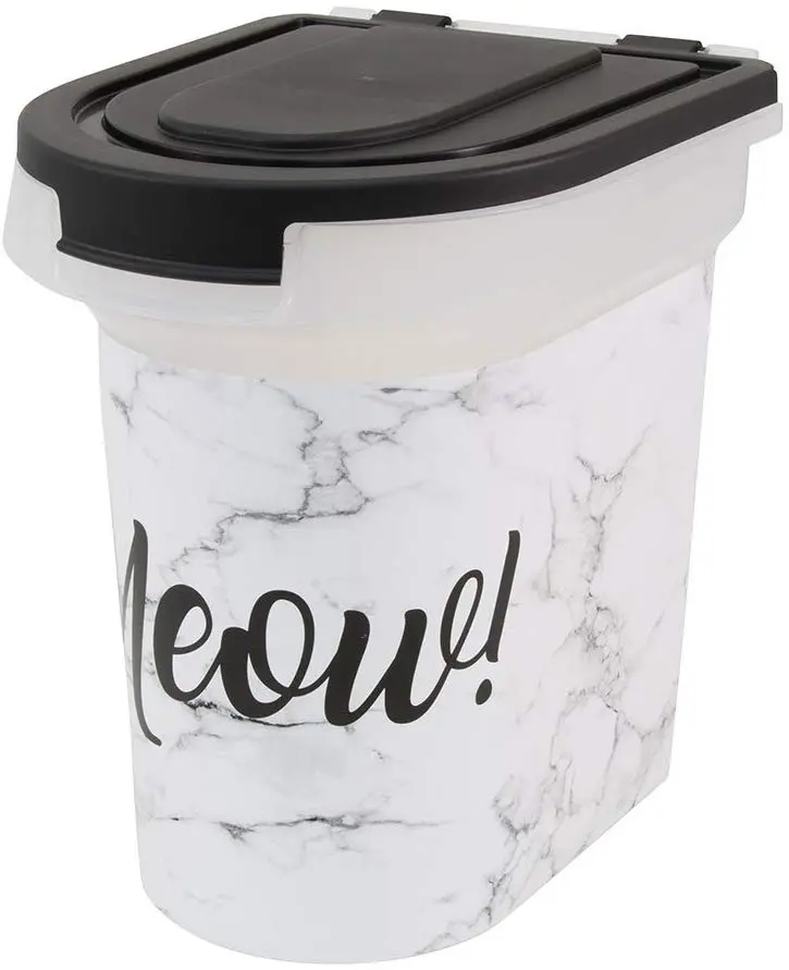 Huellas Pet de plástico contenedor de comida, Meow diseño de mármol, 15lb