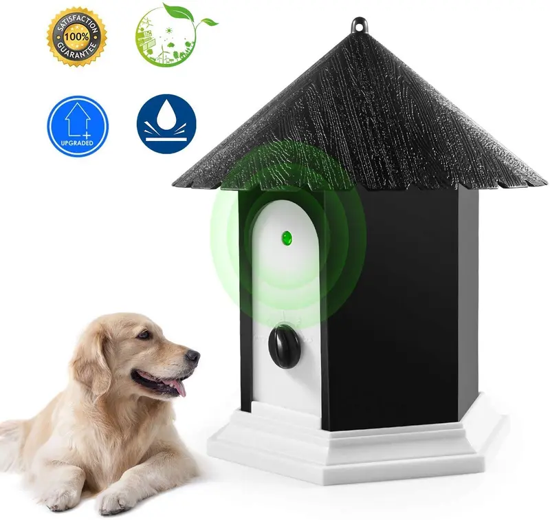 Humutan - Dispositivo antiladrido, controlador ultrasónico de corteza para perros, impermeable, sistema de control antiladridos para exteriores en forma de casa de pájaros