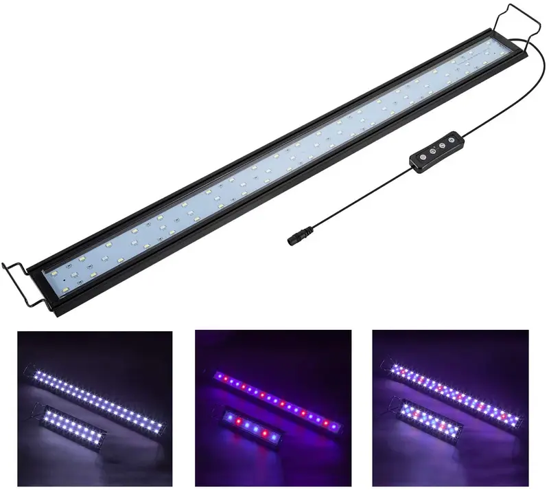 Hygger - Luz de acuario de espectro completo con carcasa de aleación de aluminio, soportes extensibles, LED blancos y azules rojos, controlador externo, para tanque de peces de agua dulce