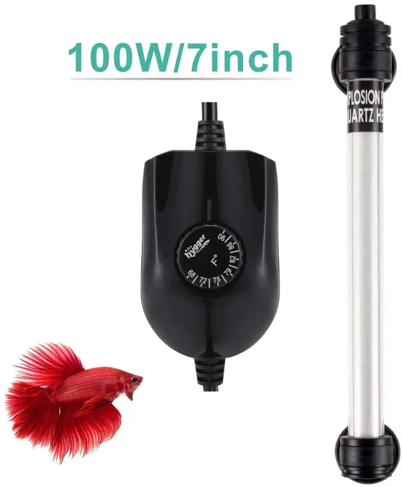 Hygger Mini Inline Quartz Glass Aquarium Heater with External Controller, Adjustable Submersible Betta Fish Tank Thermostat 50W/100W