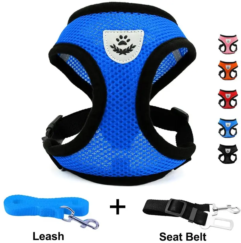 Invenho Arnés de malla con chaleco acolchado para cachorros y gatos, diseño sin asfixia, regalo de ventilación con una correa y cinturón de seguridad