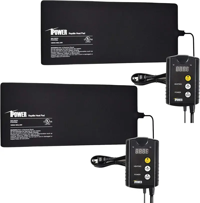 iPower 2 Pack Under Tank Heat Pad & Digital Thermostat Combo Set for Reptiles