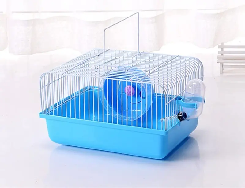 Jaula de hámster transportín portátil funda de transporte de hámster jaula con botella de agua y ruedas y alimentador de alimentos travemster animales pequeños (azul)