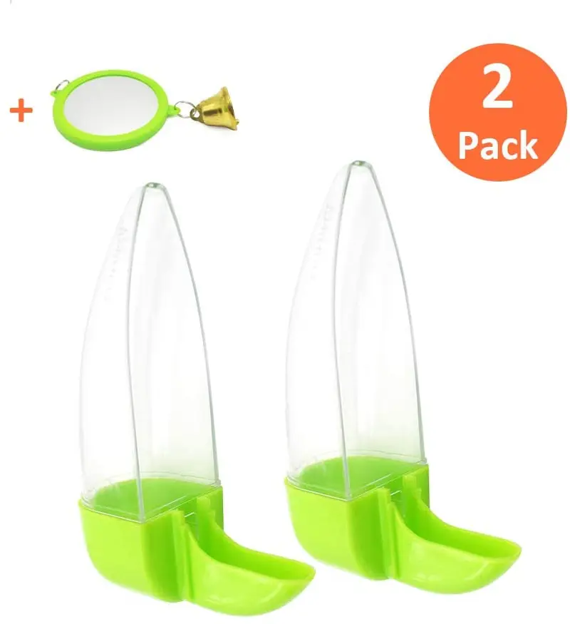 Jmxu's Bird Feeder and Drinker Set, Clear Plastic Seed &Water Dispenser, 7 Days Capacity, Fits Most Cage, Automatic Feeding for Parrot Parakeets Canaries Finches Budgie (2 Pack)
